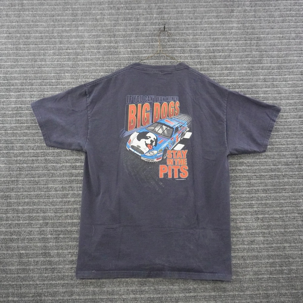 Vintage Big Dogs T-Shirt Mens Large Navy Blue Stay In The Pits Racing Graphic